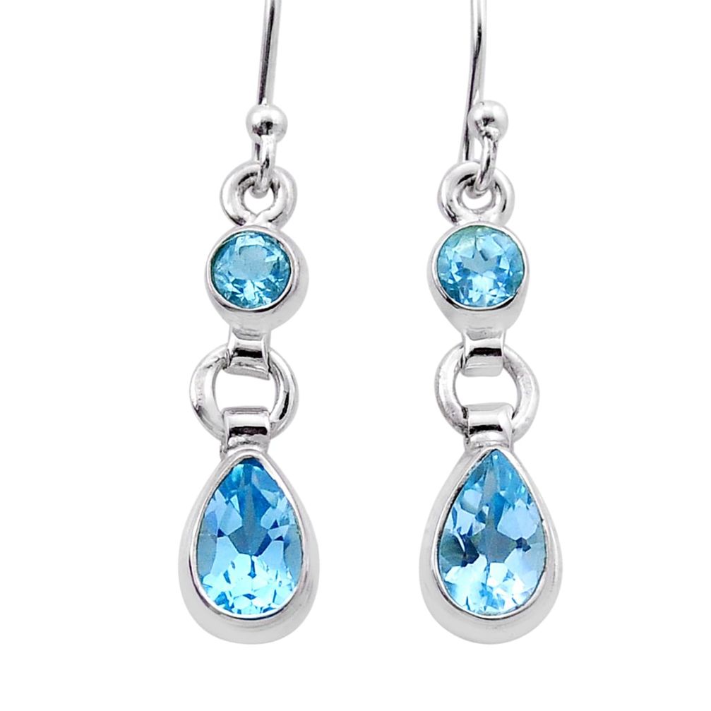 3.66cts natural blue topaz 925 sterling silver dangle earrings jewelry n46081