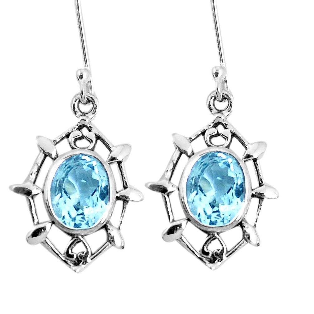 6.80cts natural blue topaz 925 sterling silver dangle earrings jewelry p58170