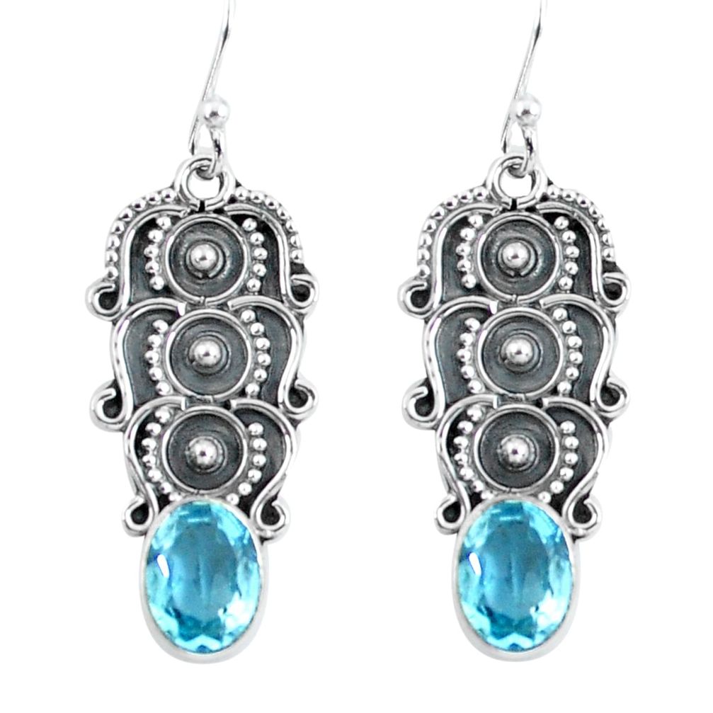 4.46cts natural blue topaz 925 sterling silver dangle earrings jewelry p59948