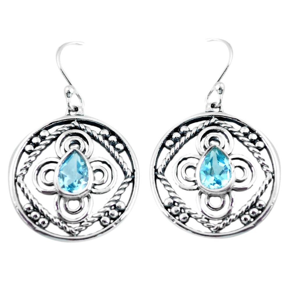 3.58cts natural blue topaz 925 sterling silver dangle earrings jewelry p64827