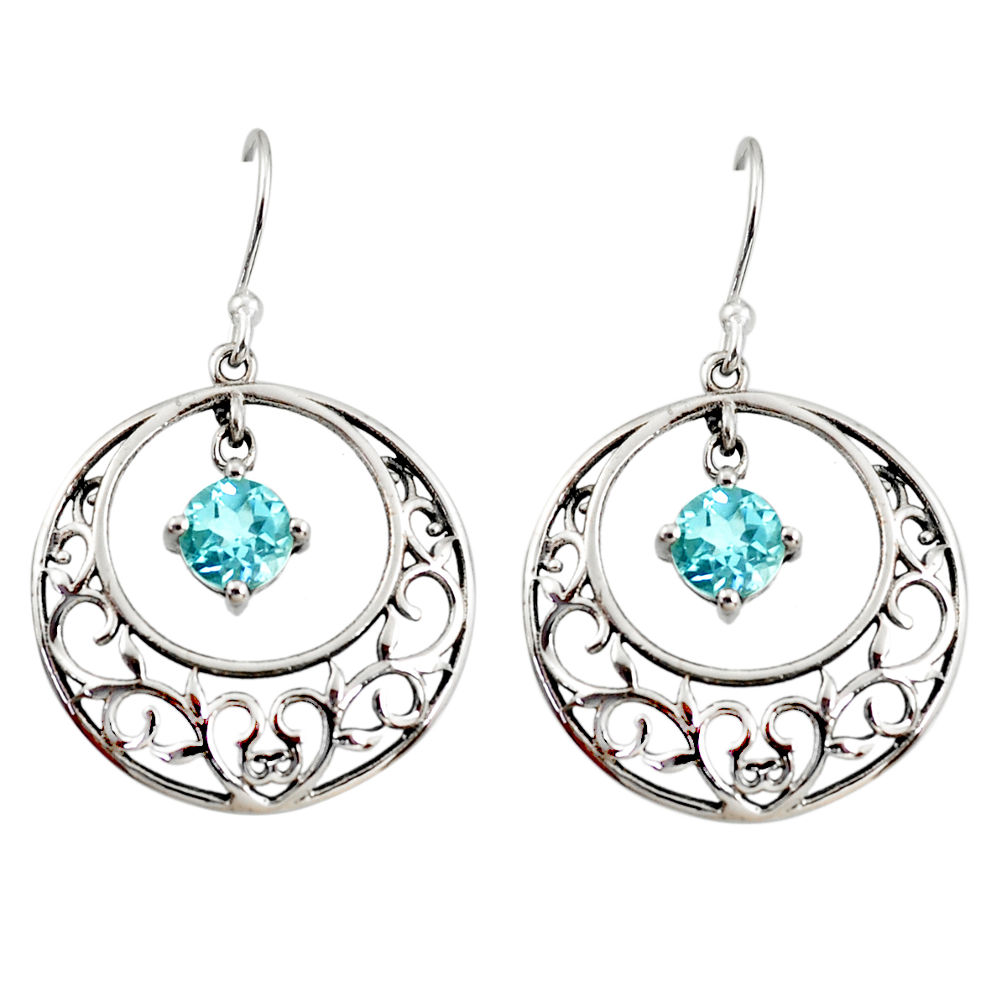 2.51cts natural blue topaz 925 sterling silver dangle earrings jewelry r36795