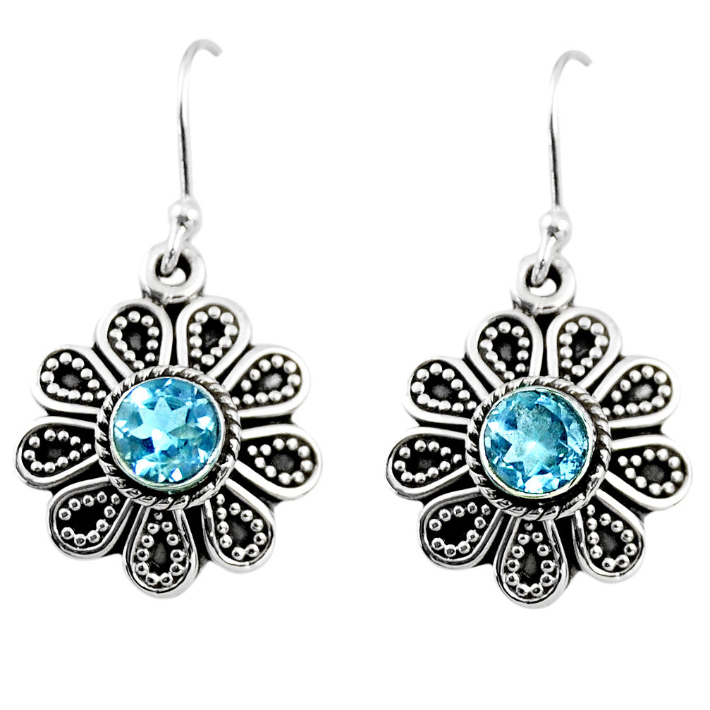 1.41cts natural blue topaz 925 sterling silver dangle earrings jewelry r54002