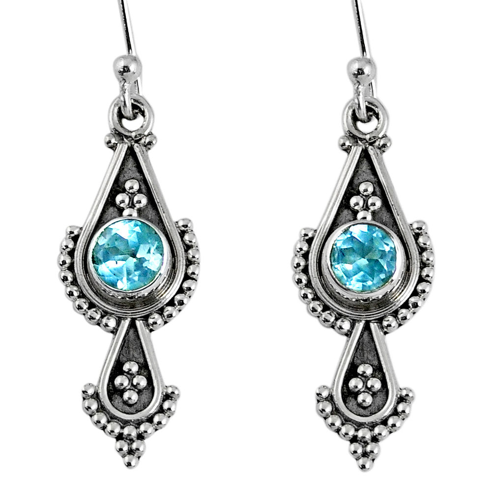 1.62cts natural blue topaz 925 sterling silver dangle earrings jewelry r59526