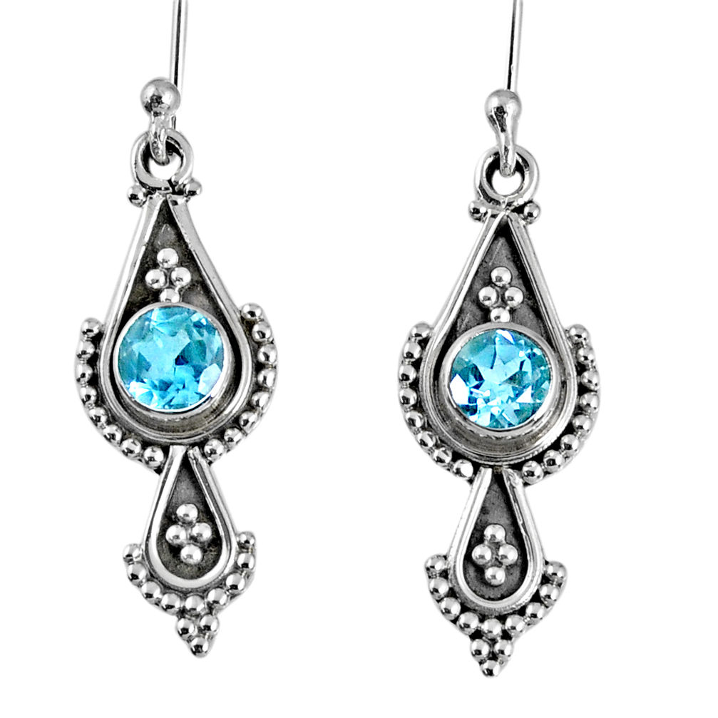 1.30cts natural blue topaz 925 sterling silver dangle earrings jewelry r59547