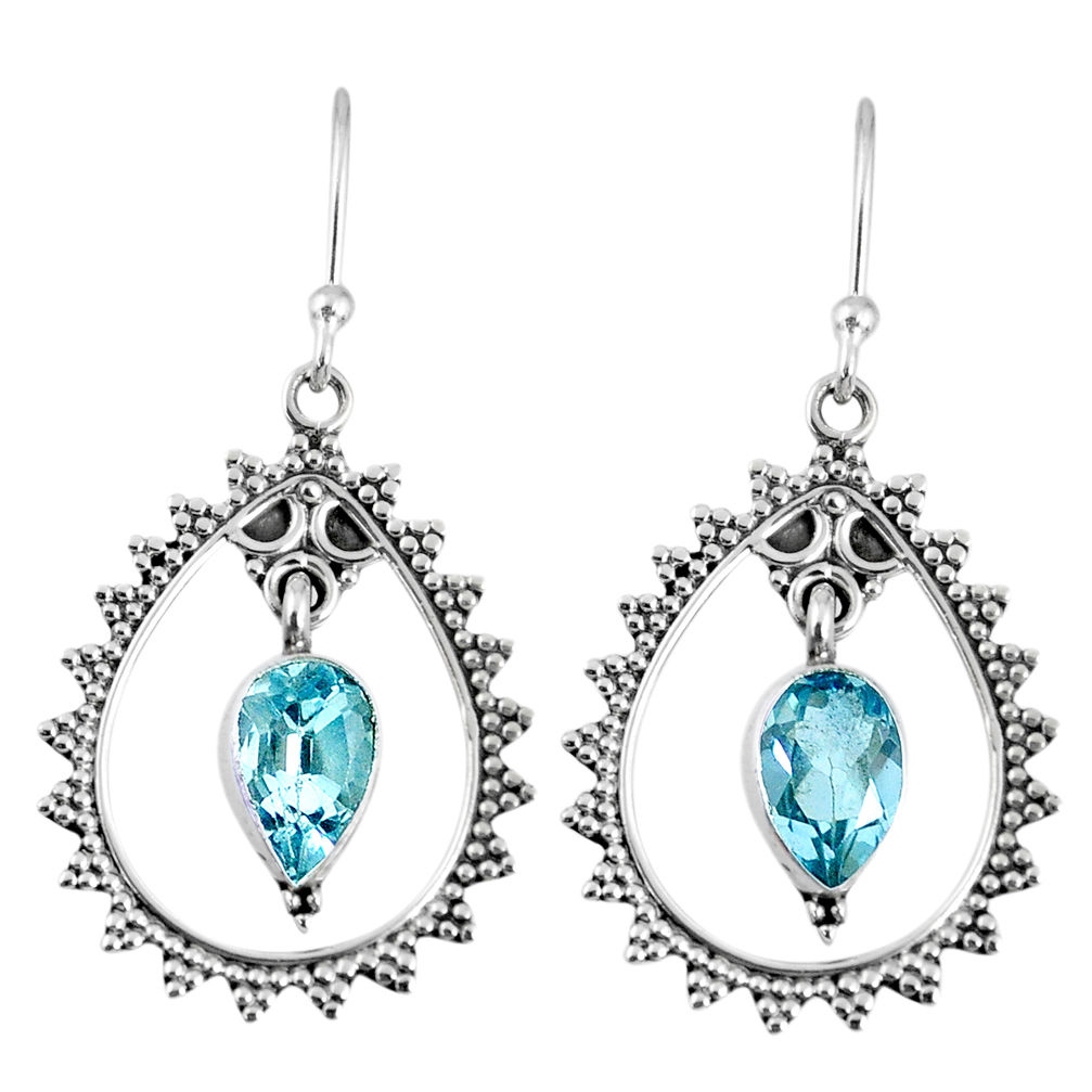 4.26cts natural blue topaz 925 sterling silver dangle earrings jewelry r59805