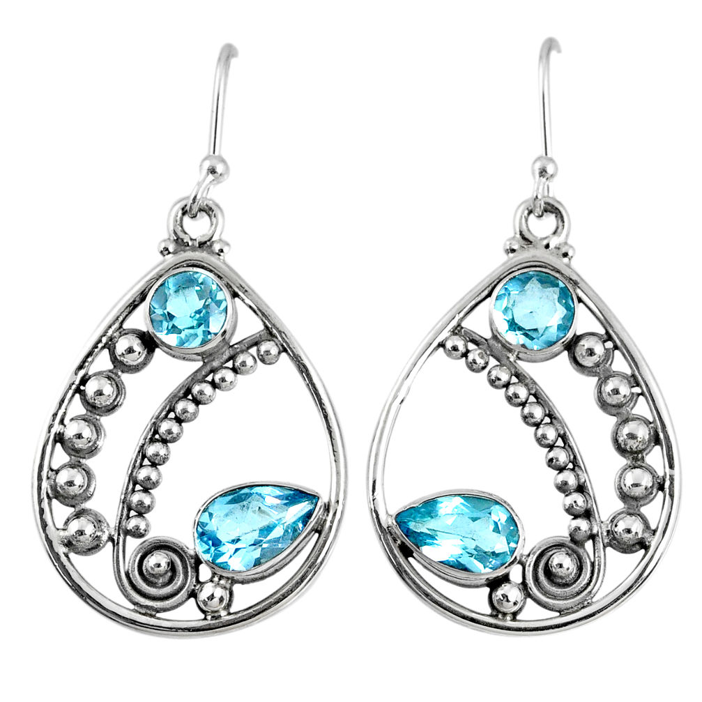 5.63cts natural blue topaz 925 sterling silver dangle earrings jewelry r59866
