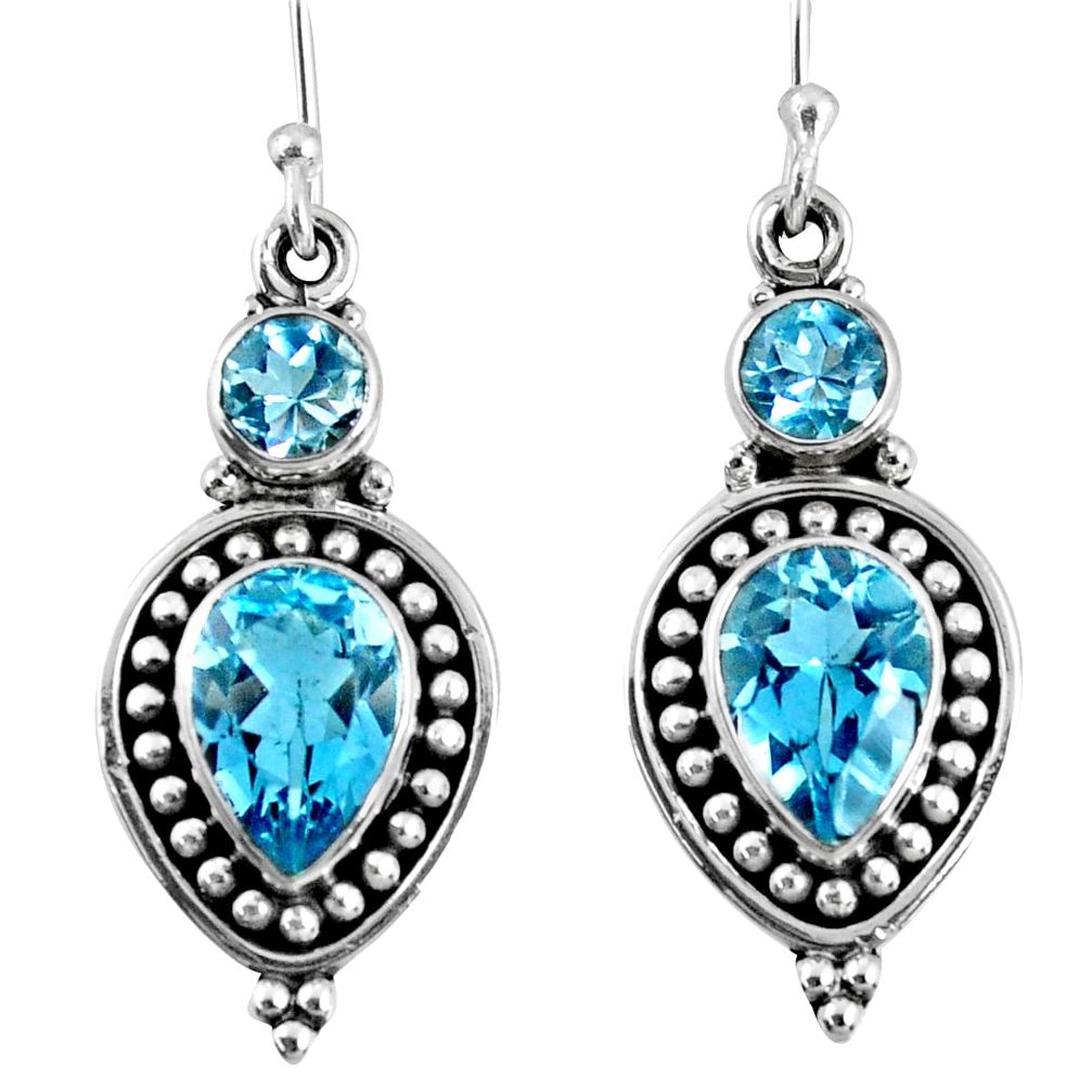5.62cts natural blue topaz 925 sterling silver dangle earrings jewelry r59871