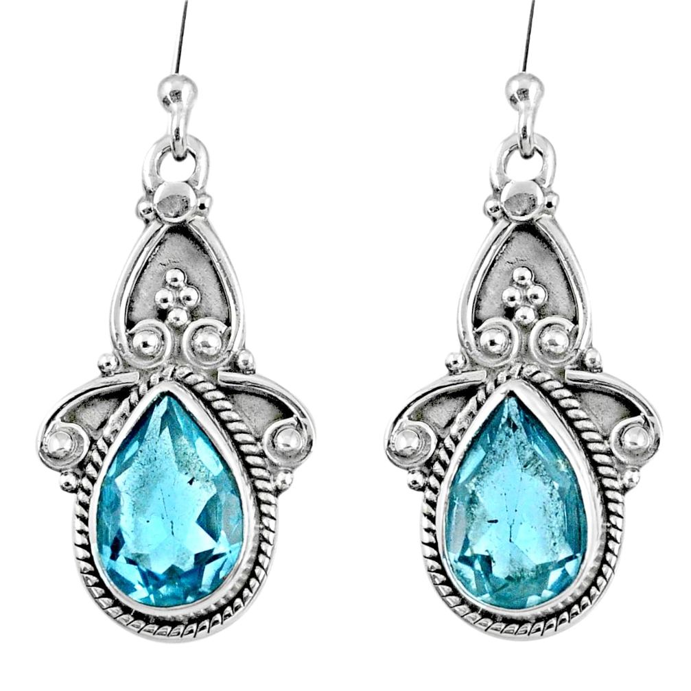 7.23cts natural blue topaz 925 sterling silver dangle earrings jewelry r60511