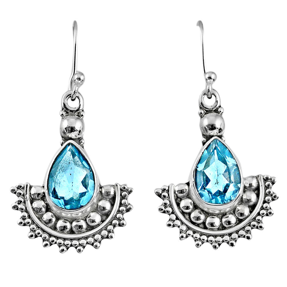 6.04cts natural blue topaz 925 sterling silver dangle earrings jewelry r60656