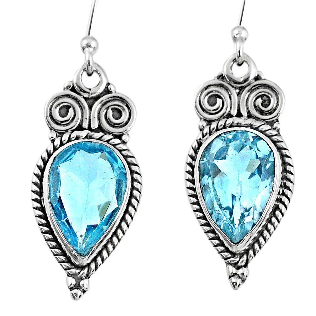 6.04cts natural blue topaz 925 sterling silver dangle earrings jewelry r60660