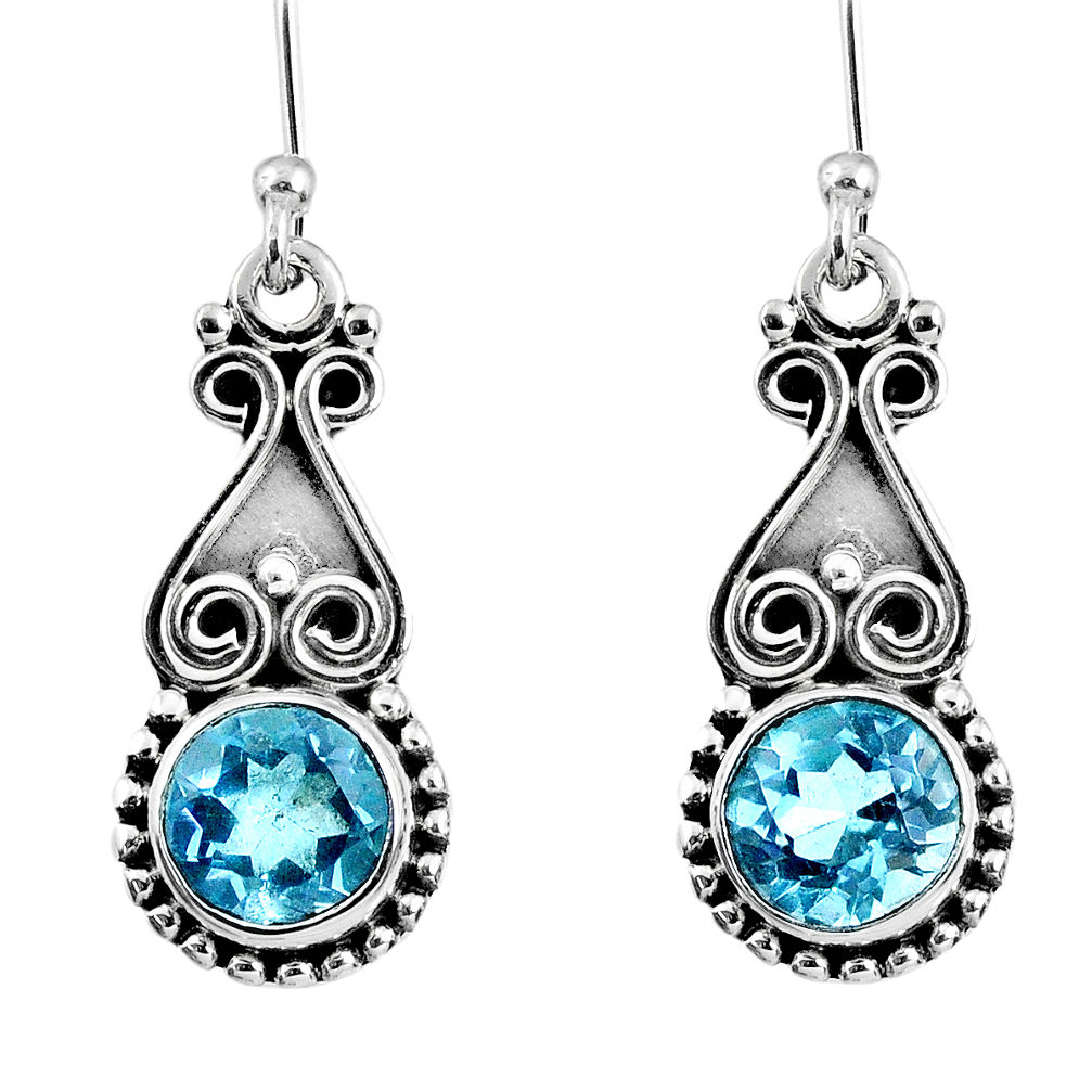 5.10cts natural blue topaz 925 sterling silver dangle earrings jewelry r60663