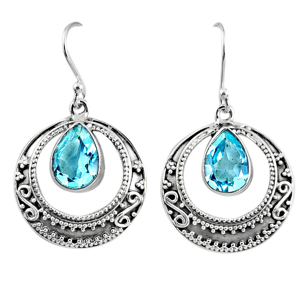 5.42cts natural blue topaz 925 sterling silver dangle earrings jewelry r61009