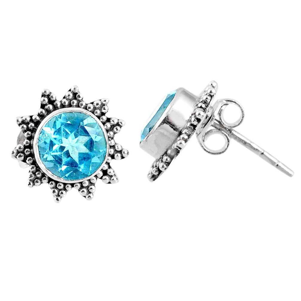 4.46cts natural blue topaz 925 sterling silver stud earrings jewelry r67039