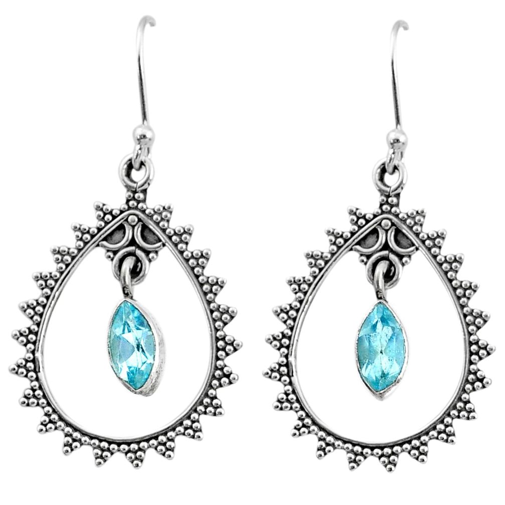 4.47cts natural blue topaz 925 sterling silver dangle earrings jewelry r67066