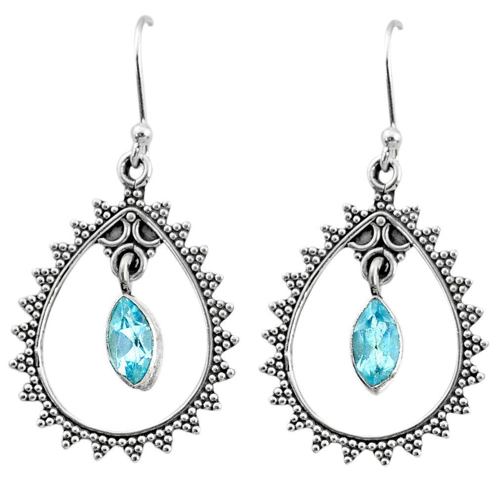 4.03cts natural blue topaz 925 sterling silver dangle earrings jewelry r67081