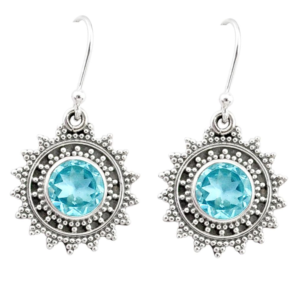 5.28cts natural blue topaz 925 sterling silver dangle earrings jewelry r68374