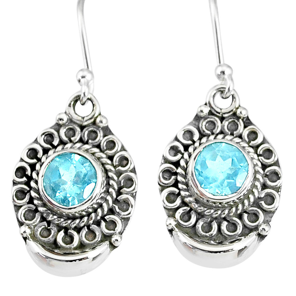 2.45cts natural blue topaz 925 sterling silver dangle earrings jewelry r89311