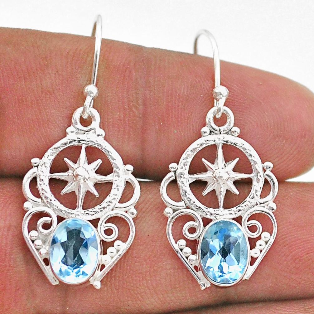 4.06cts natural blue topaz 925 sterling silver dangle earrings jewelry t47030