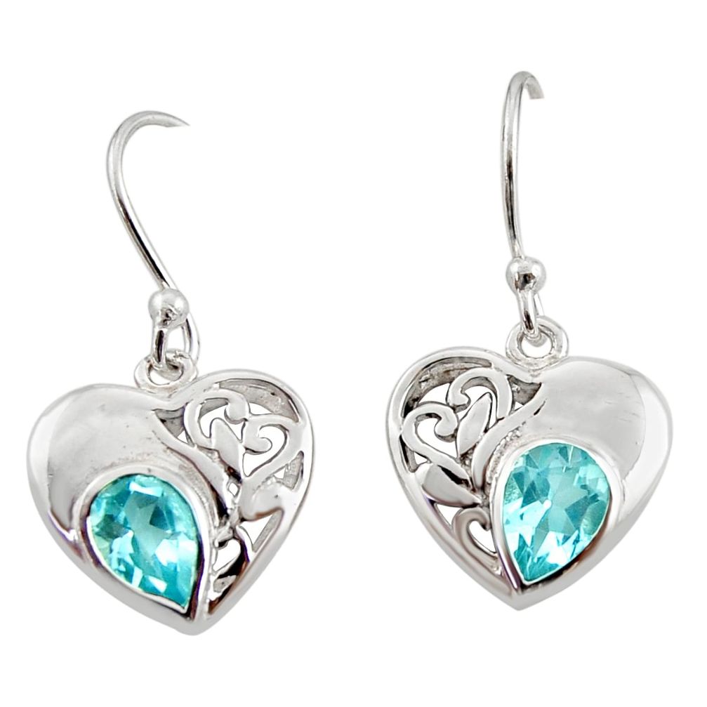 3.43cts natural blue topaz 925 sterling silver dangle heart earrings d40065