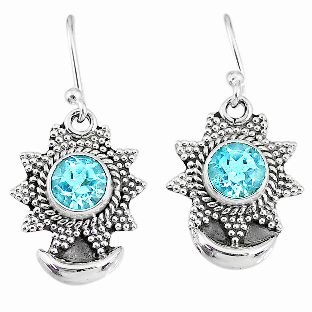 2.54cts natural blue topaz 925 sterling silver dangle moon earrings r89146