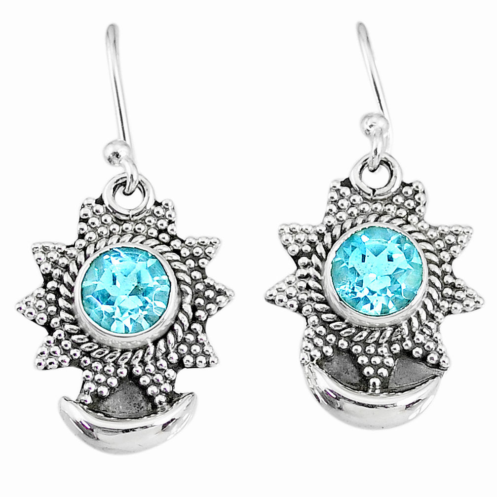 2.39cts natural blue topaz 925 sterling silver dangle moon earrings r89149
