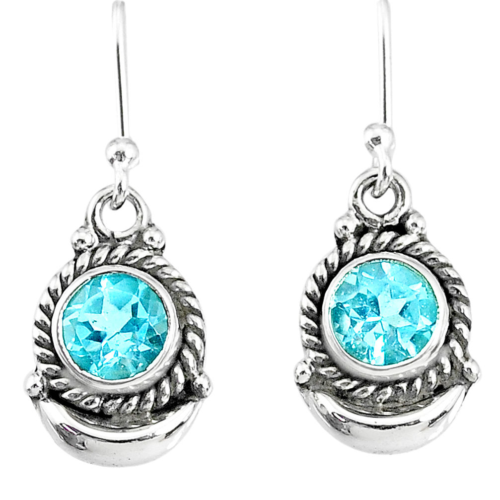 2.53cts natural blue topaz 925 sterling silver dangle moon earrings r89205