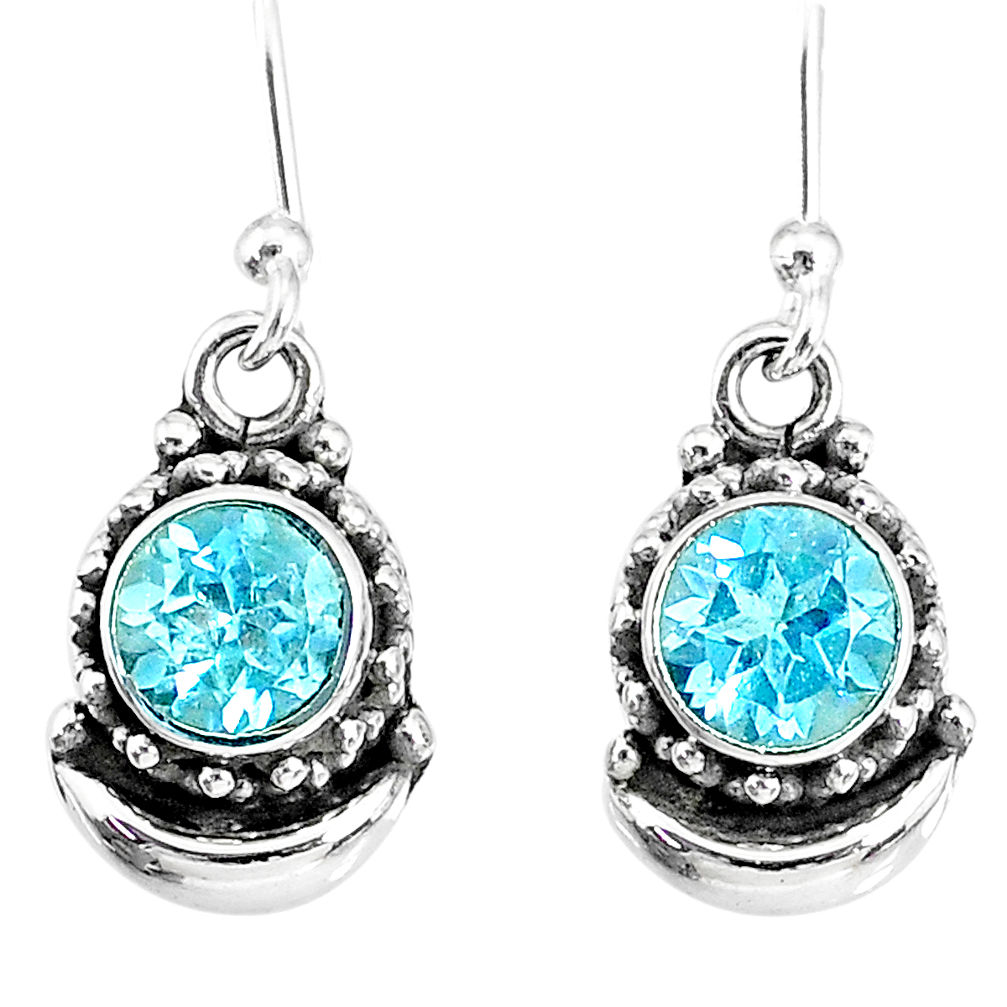 2.53cts natural blue topaz 925 sterling silver dangle moon earrings r89228