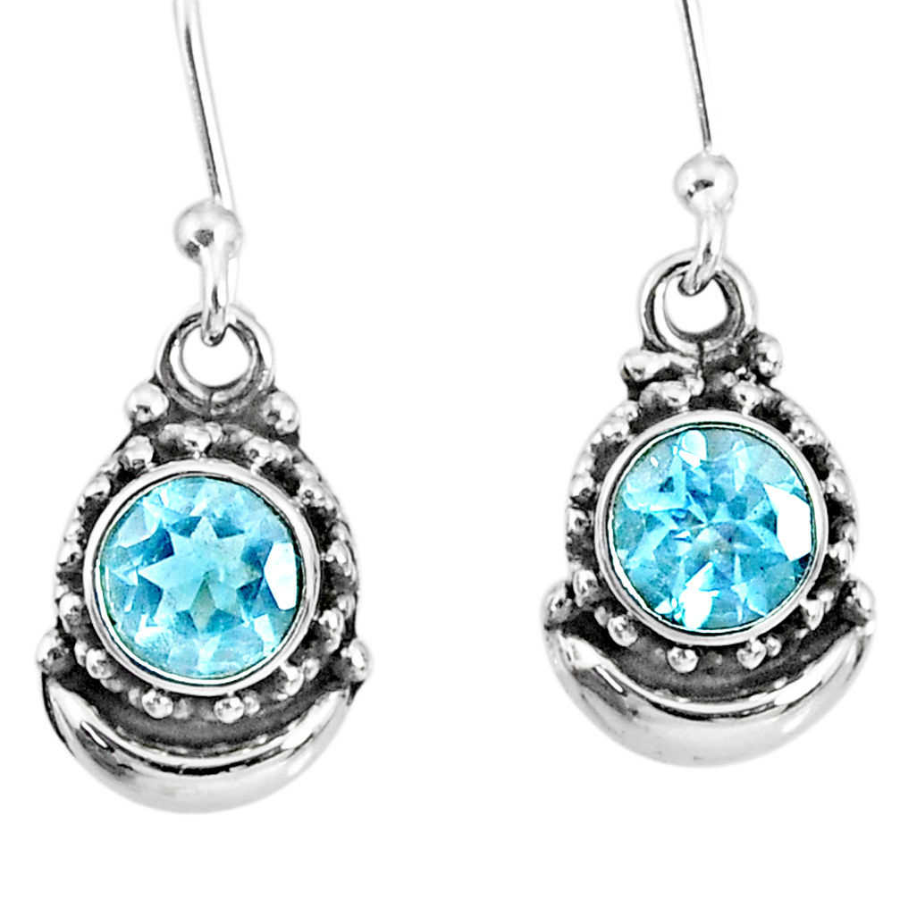 2.82cts natural blue topaz 925 sterling silver dangle moon earrings r89248