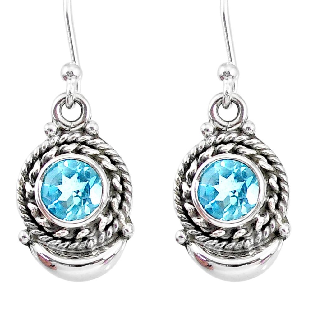 2.34cts natural blue topaz 925 sterling silver dangle moon earrings r89285