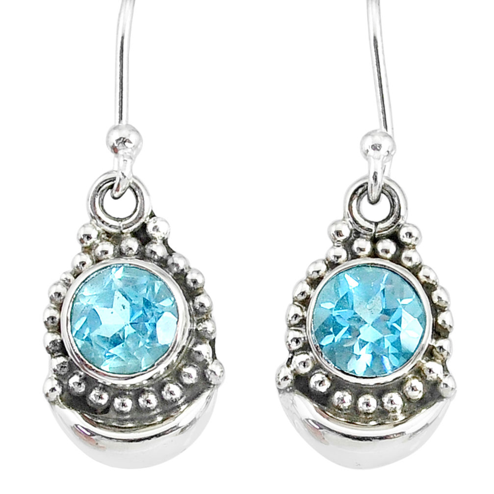 2.36cts natural blue topaz 925 sterling silver dangle moon earrings r89344