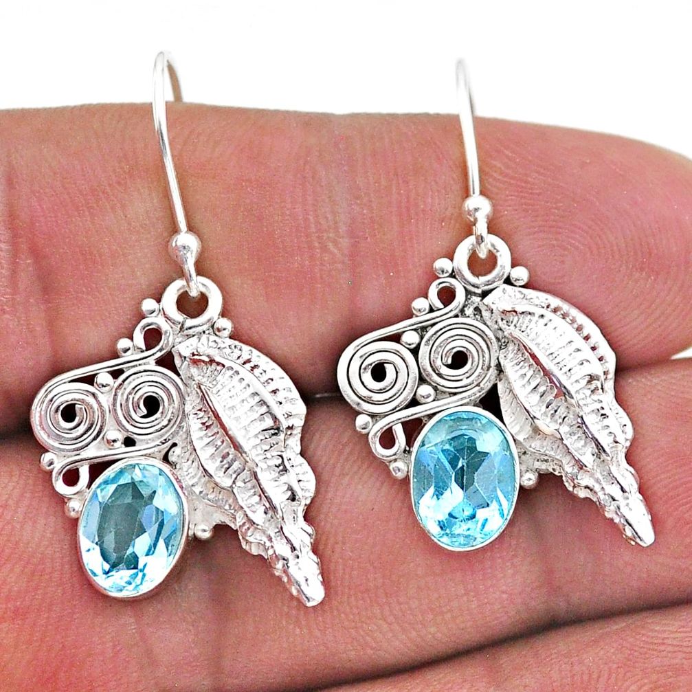 4.12cts natural blue topaz 925 sterling silver dangle seashell earrings t47037