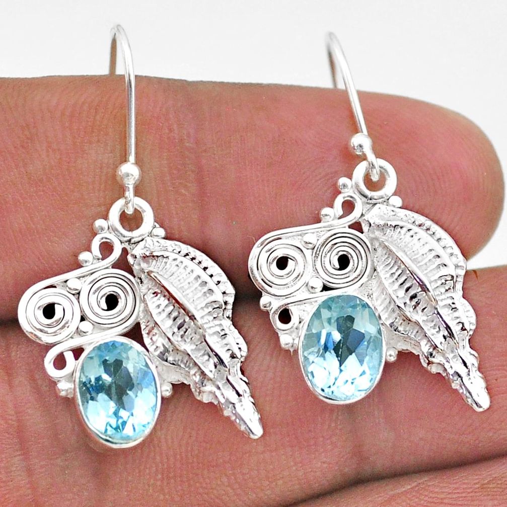 4.67cts natural blue topaz 925 sterling silver dangle seashell earrings t47062