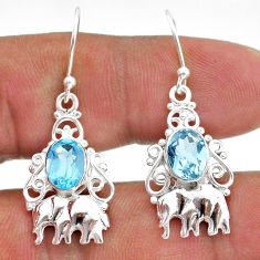 4.26cts natural blue topaz 925 sterling silver elephant earrings jewelry t47036
