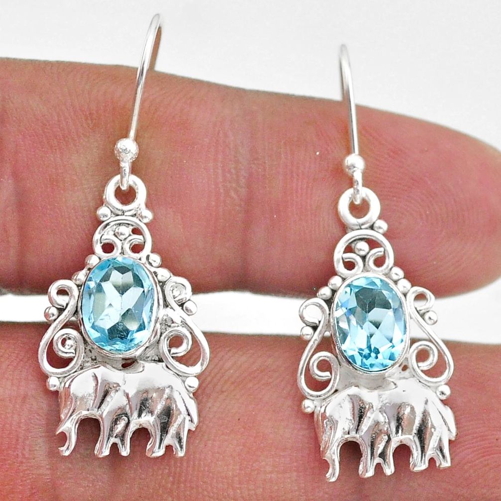 3.42cts natural blue topaz 925 sterling silver elephant earrings jewelry t47079