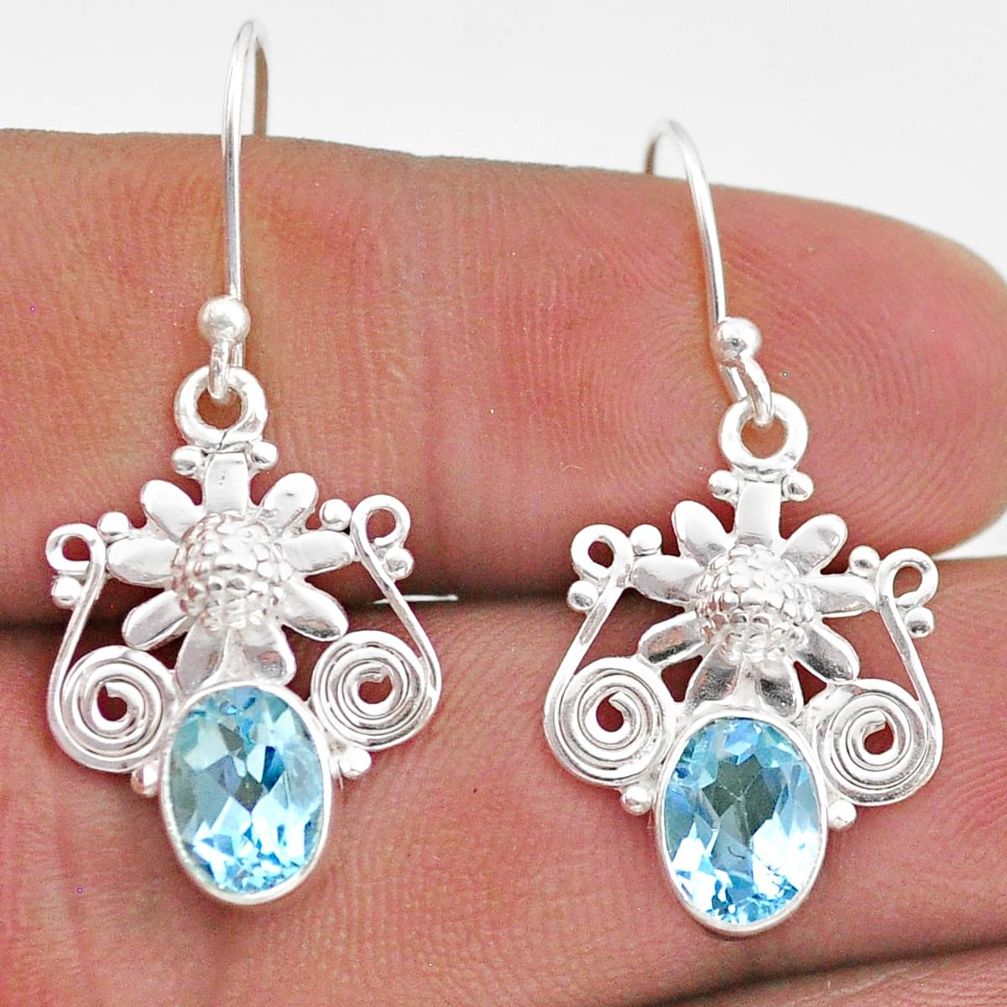 4.40cts natural blue topaz 925 sterling silver flower earrings jewelry t47023