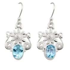 4.16cts natural blue topaz 925 sterling silver flower earrings jewelry y47252