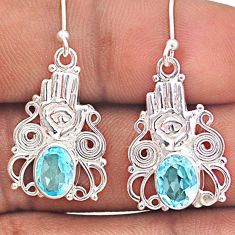 4.38cts natural blue topaz 925 sterling silver hand of god hamsa earrings t87339