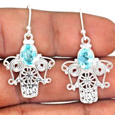 4.22cts natural blue topaz 925 sterling silver hand of god hamsa earrings t87372