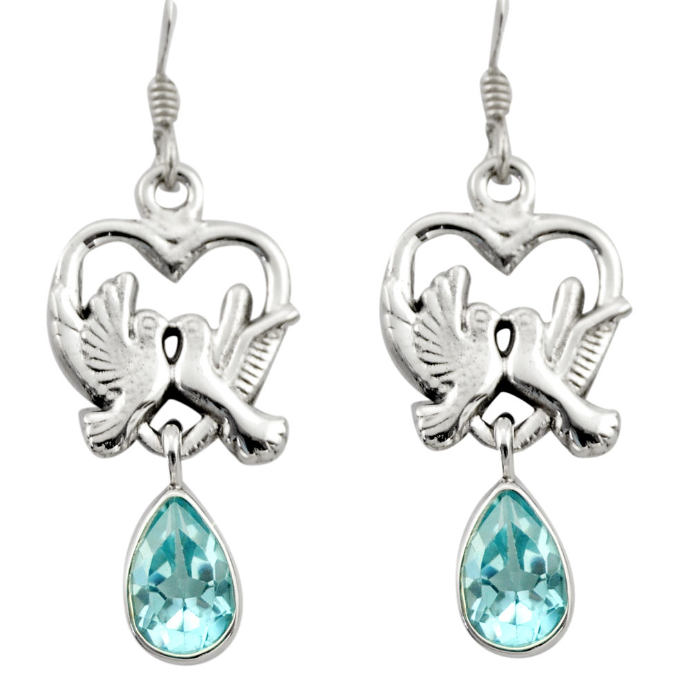 5.08cts natural blue topaz 925 sterling silver love birds earrings d46906