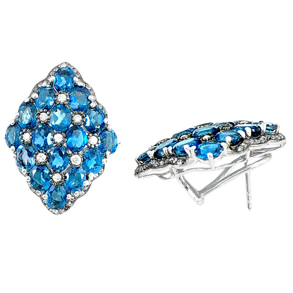 Natural blue topaz 925 sterling silver stud earrings jewelry c20672
