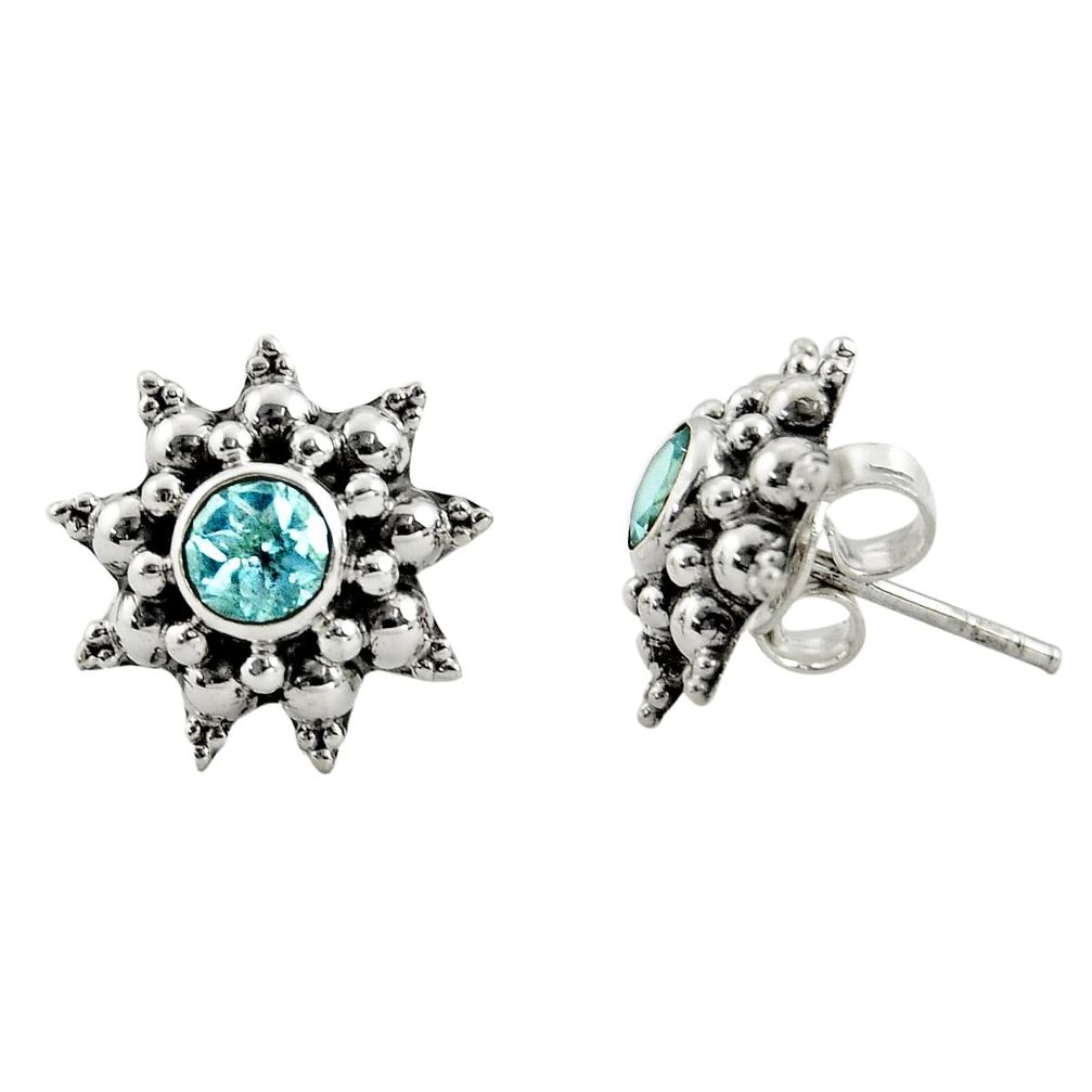 1.63cts natural blue topaz 925 sterling silver stud earrings jewelry r22788