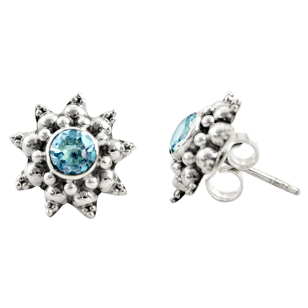 1.64cts natural blue topaz 925 sterling silver stud earrings jewelry r22807