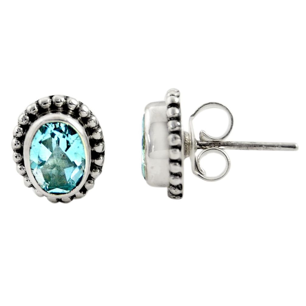 3.17cts natural blue topaz 925 sterling silver stud earrings jewelry r22825