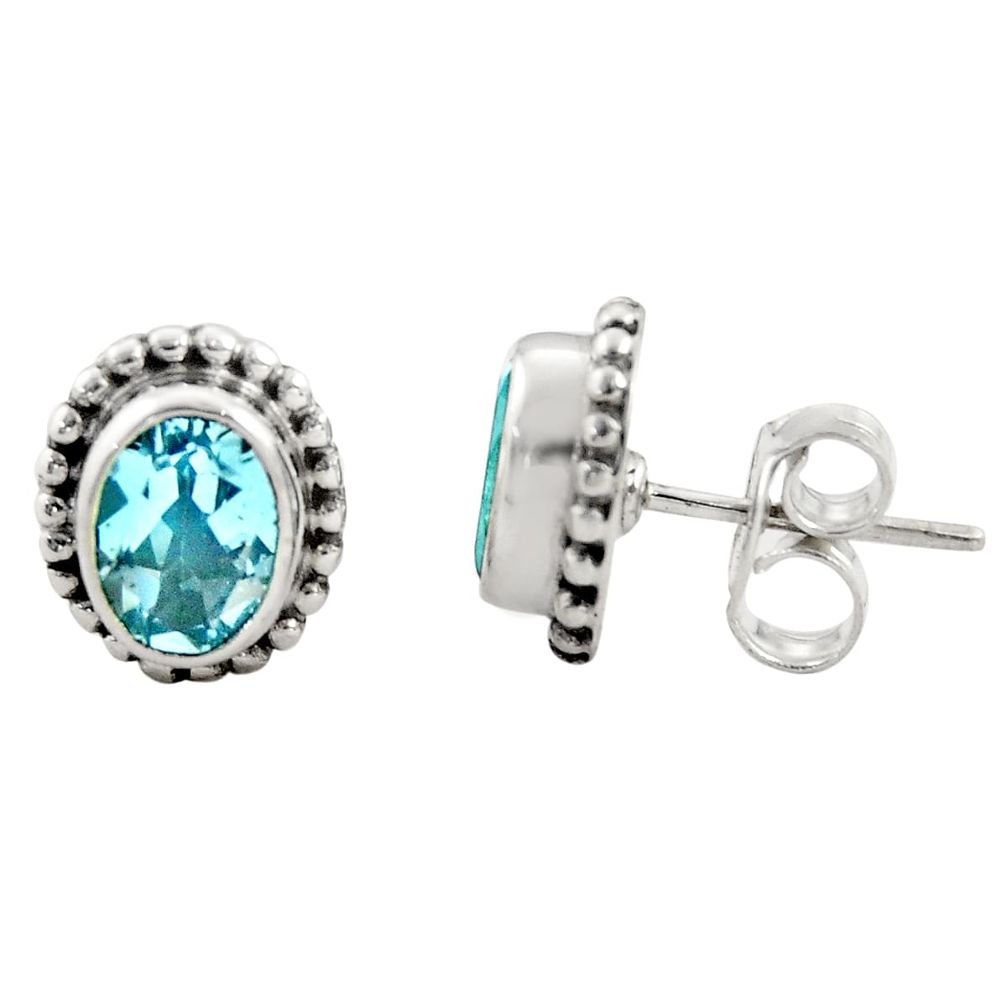 3.03cts natural blue topaz 925 sterling silver stud earrings jewelry r22856