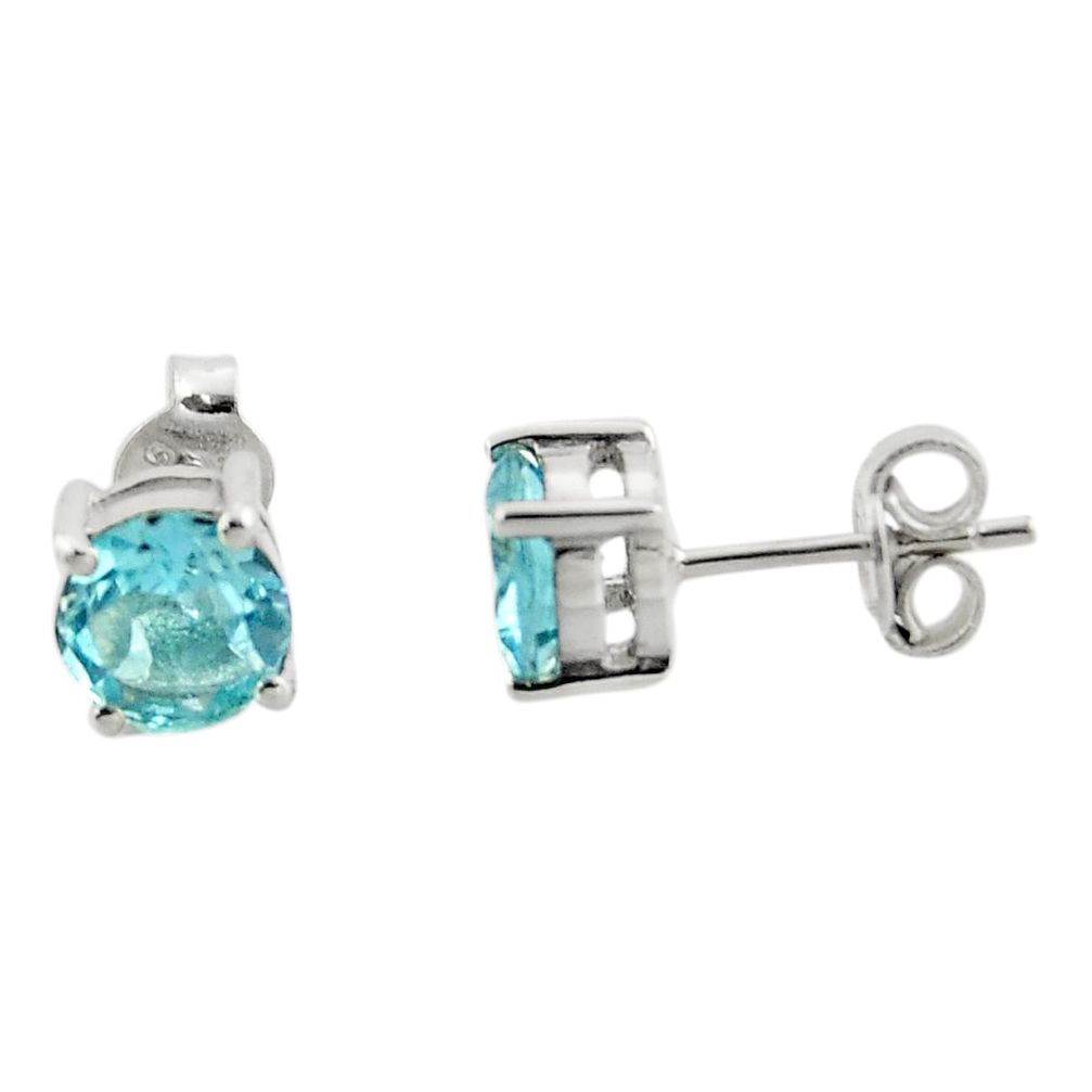4.95cts natural blue topaz 925 sterling silver stud earrings jewelry r43574