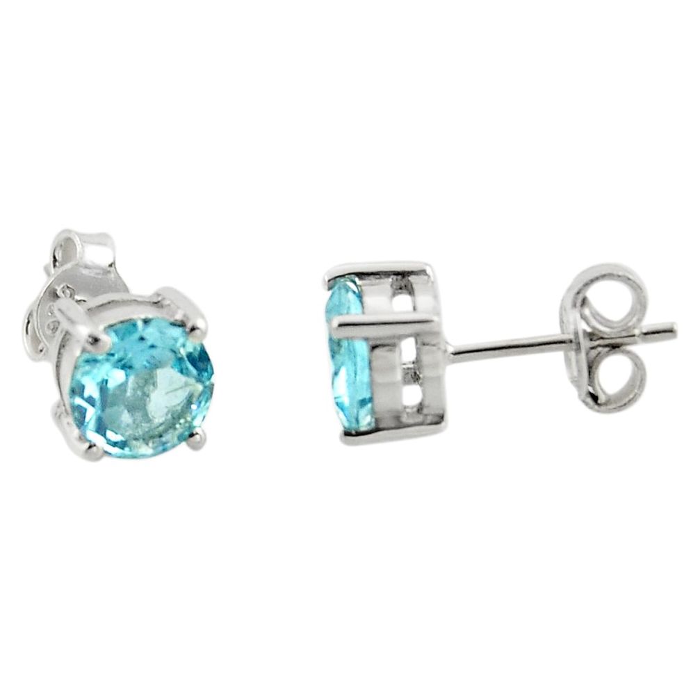 5.13cts natural blue topaz 925 sterling silver stud earrings jewelry r43576