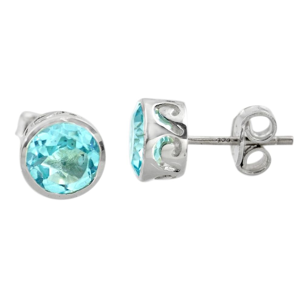 5.11cts natural blue topaz 925 sterling silver stud earrings jewelry r45556