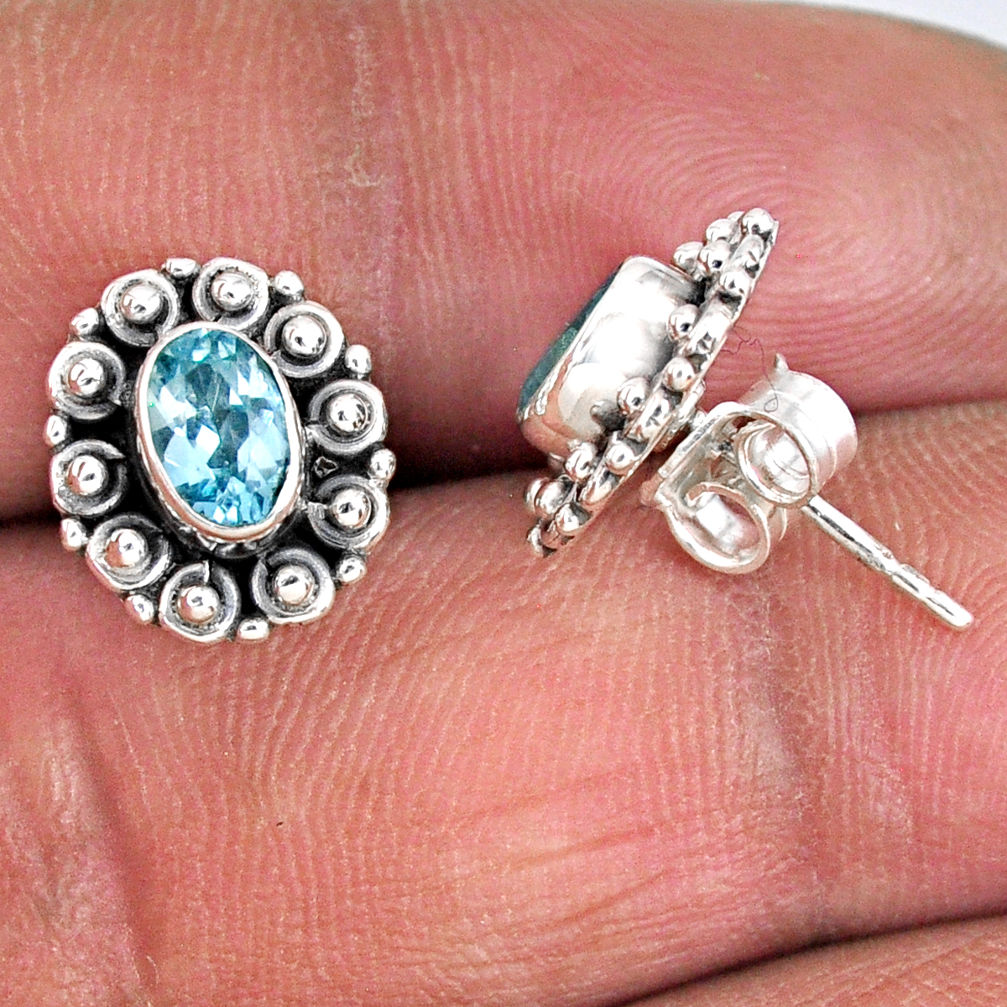 2.72cts natural blue topaz 925 sterling silver stud earrings jewelry r55357