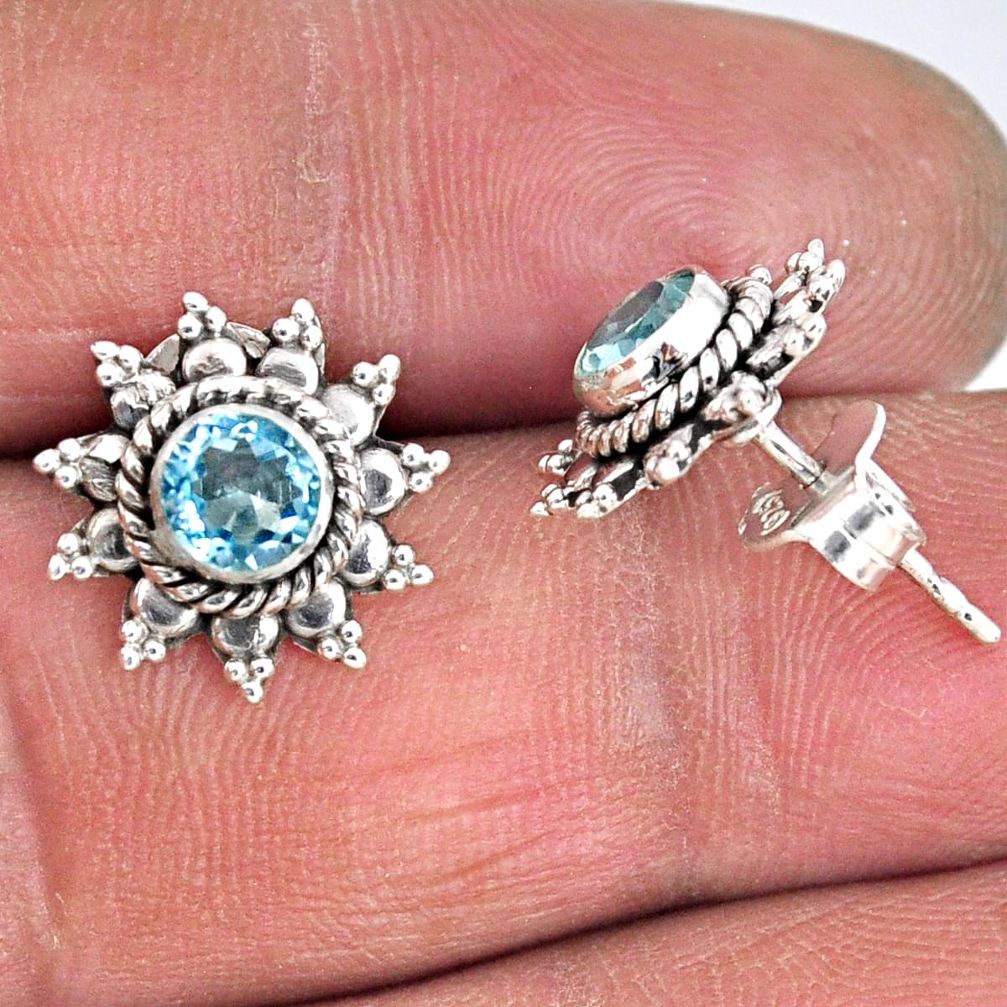 1.66cts natural blue topaz 925 sterling silver stud earrings jewelry r55358