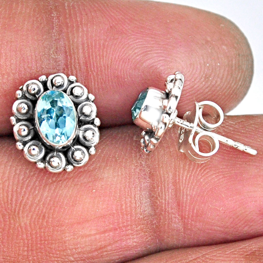 2.60cts natural blue topaz 925 sterling silver stud earrings jewelry r55360